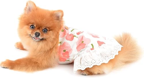 Miniatura 4 de SMALLLEE_LUCKY_STORE Lindo vestido floral de algodón con correa de algodón para mascotas, vestido de verano para perros pequeños, gatos, niñas,