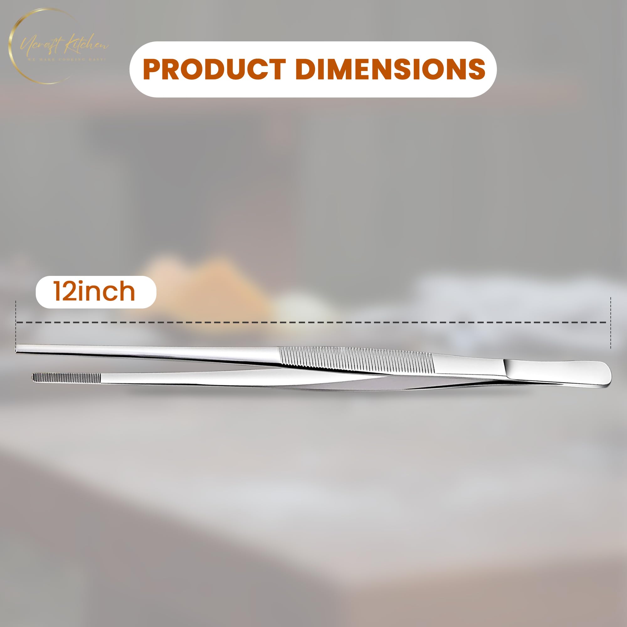 Kitchen Tweezers – 12 Inches Stainless Steel Tweezer – Long Tongs – Non-Slip – For Cooking, Plating, Serving and Decorating by Ucraft Kitchen