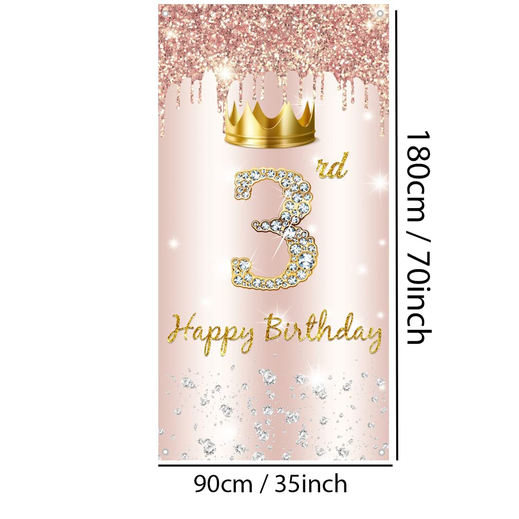 3 Anno Decorazione di Compleanno , Palloncino Numero 3 Anni Compleanno Decorazioni Arcobaleno Rosa Ragazza, Palloncini in lattice di coriandoli rosa bianco blu oro, Buon compleanno Banner e nastri