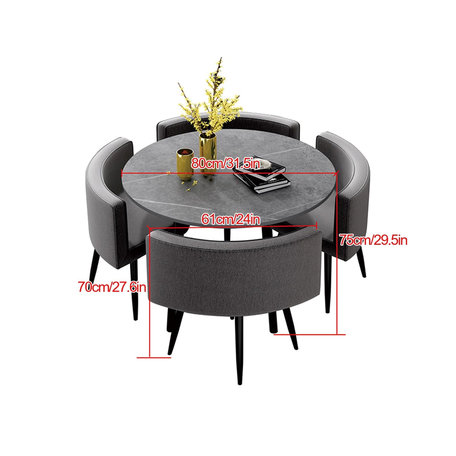 Esstisch Rund, Couchtisch Aus Stein, 80 cm Tisch mit 4 Stühlen Set, Runder Tisch für Das Home Restaurant Cafe(Pink)