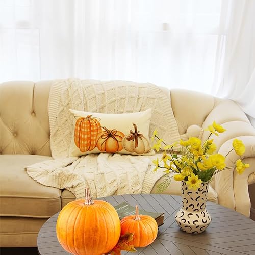 Miniatura 5 de Ogiselestyle Funda de almohada de calabaza a cuadros de búfalo de otoño de 12 x 20 pulgadas, decoración de temporada de otoño de Acción de Gracias