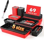 TOOLEAGUE 46Pcs & 5 Tailles Boîte à outils Organisateur Plateau Set avec 15Lb Stylo magnétique de ramassage, corbeille d'organisateur de tiroirs, organisation du garage et atelier de rangement WorkBench Petite partie (noir, rouge)