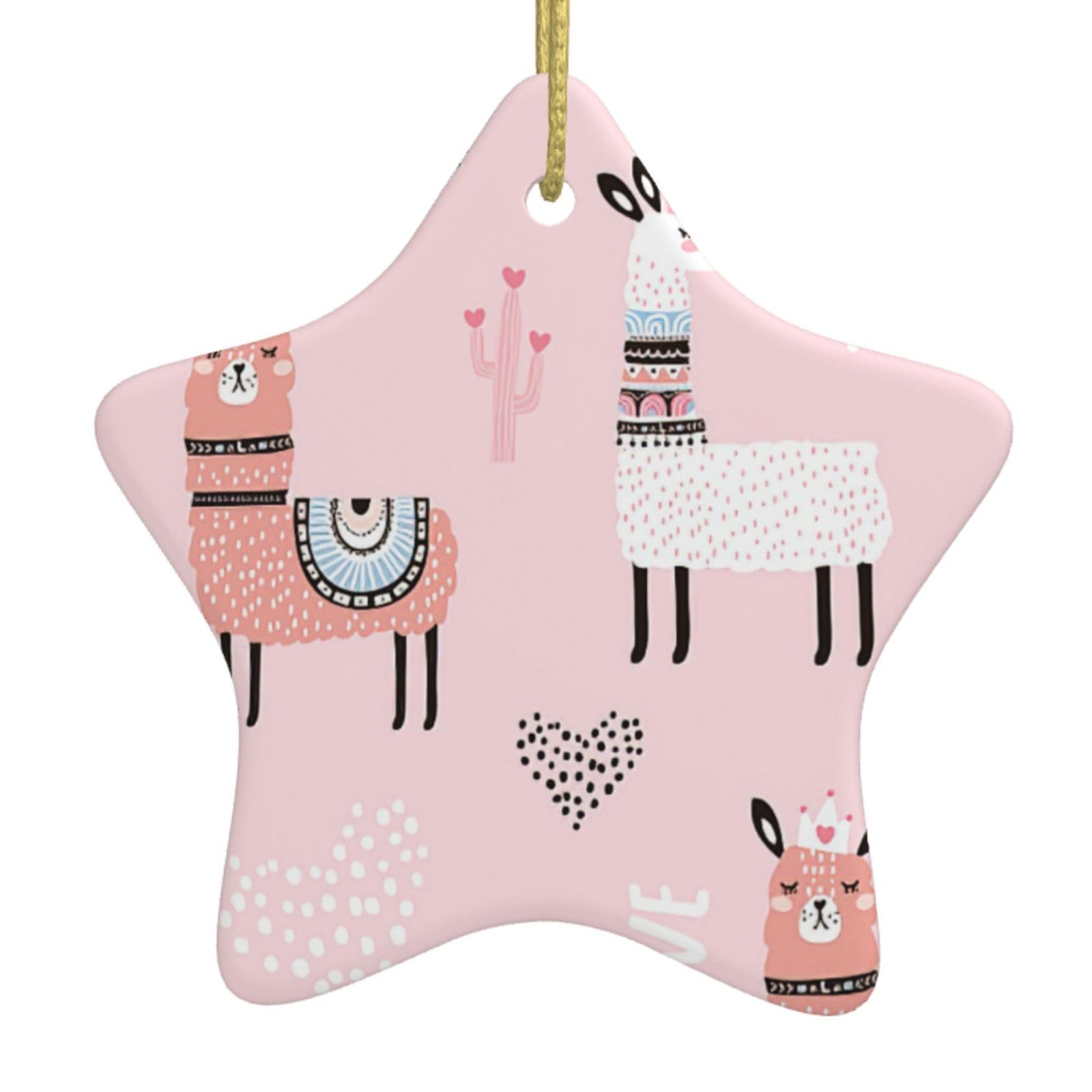 Llama. Print Christmas Ornaments, Ceramic Hanging Ornament, Round Shape Decorations