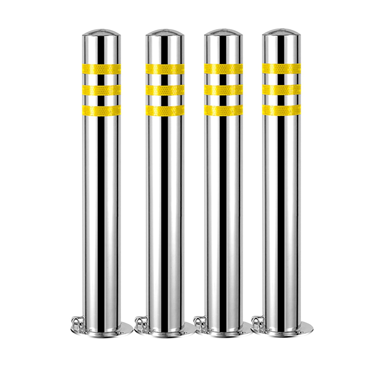 SGKOMN Removable Stainless Steel Safety Bollards with Reflective Strips - 8PCS Yellow Traffic Control Posts, 23.6in for Secure Road Construction Solutions, 4pcs-yellow-750mm/29.5in
