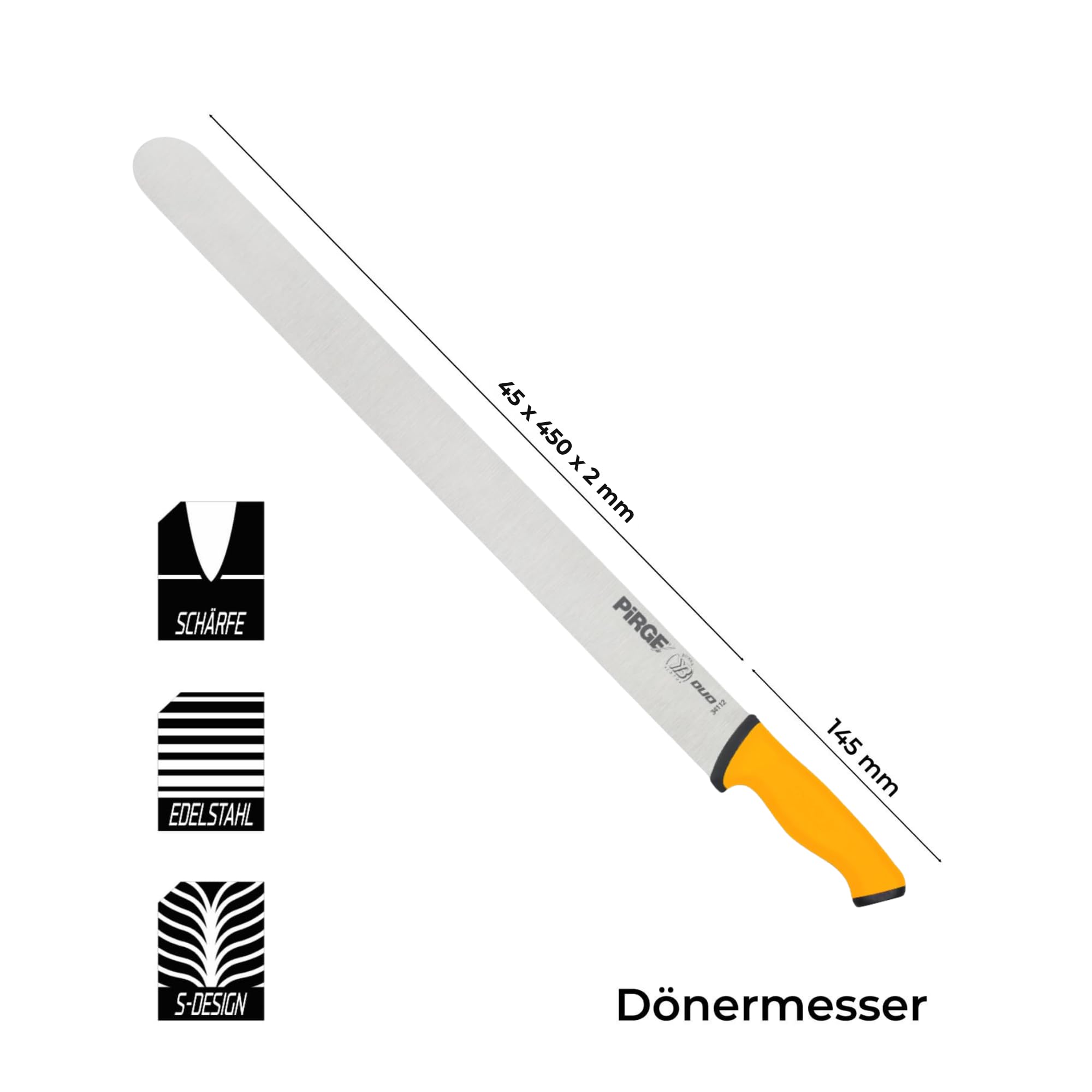 Pirge Duo Doner nóż 45 cm, żółty, nóż do krojenia, długi, ostry nóż doner, nóż do cięcia, nóż do mięsa
