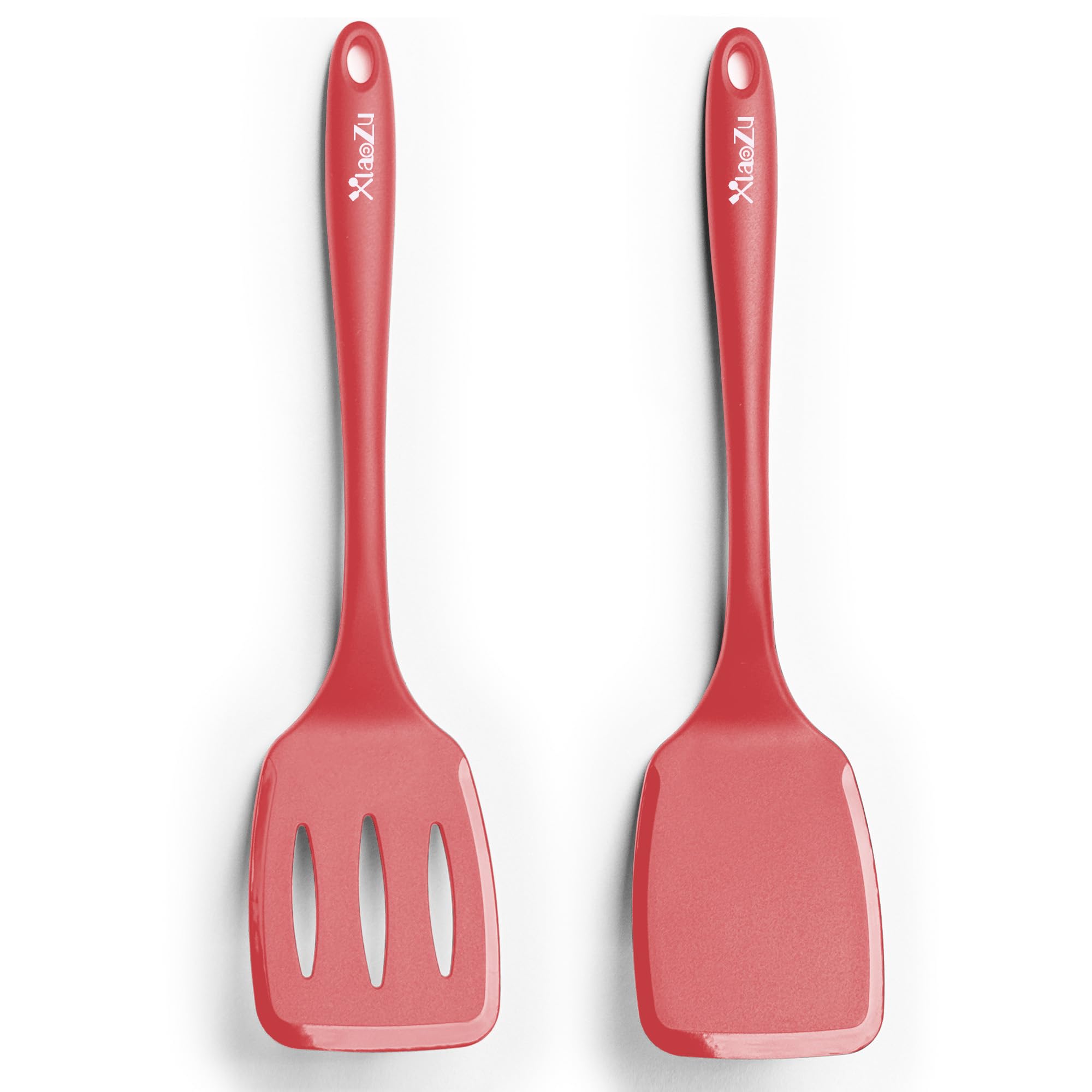 2 Pack Spatulas Set, Seamless Spatulas Silicone Heat Resistantan, Solid & Slotted Turners for Non Stick Cookware, Kitchen Utensils for Fish, Eggs, Pancakes, Wok, Red
