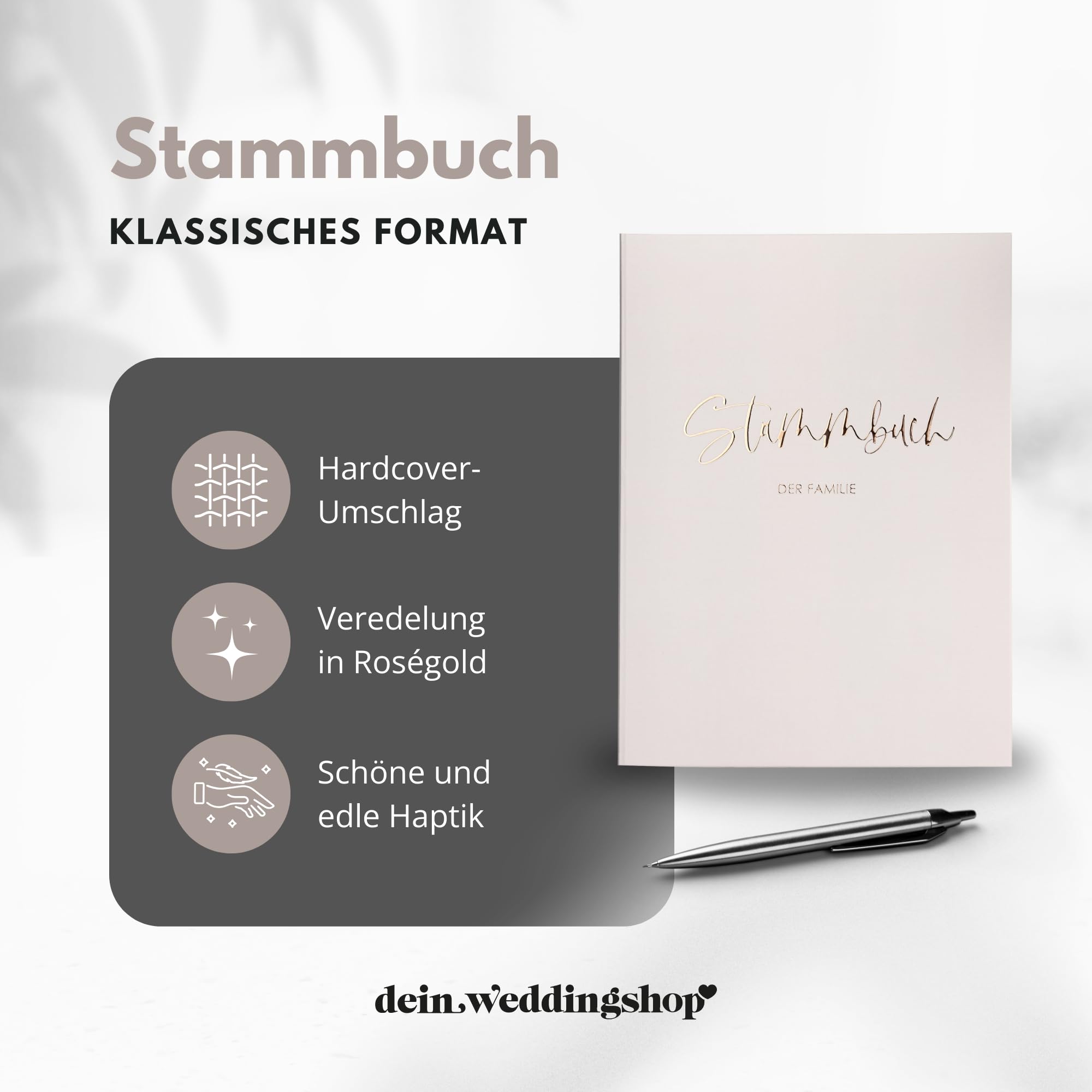 Stammbuch Hochzeit Stammbuch der Familie - Familienstammbuch Hochzeit Standesamt, Familienbuch - Deluxe Serie - Hardcover (Beige/Roségold) (16x21cm)