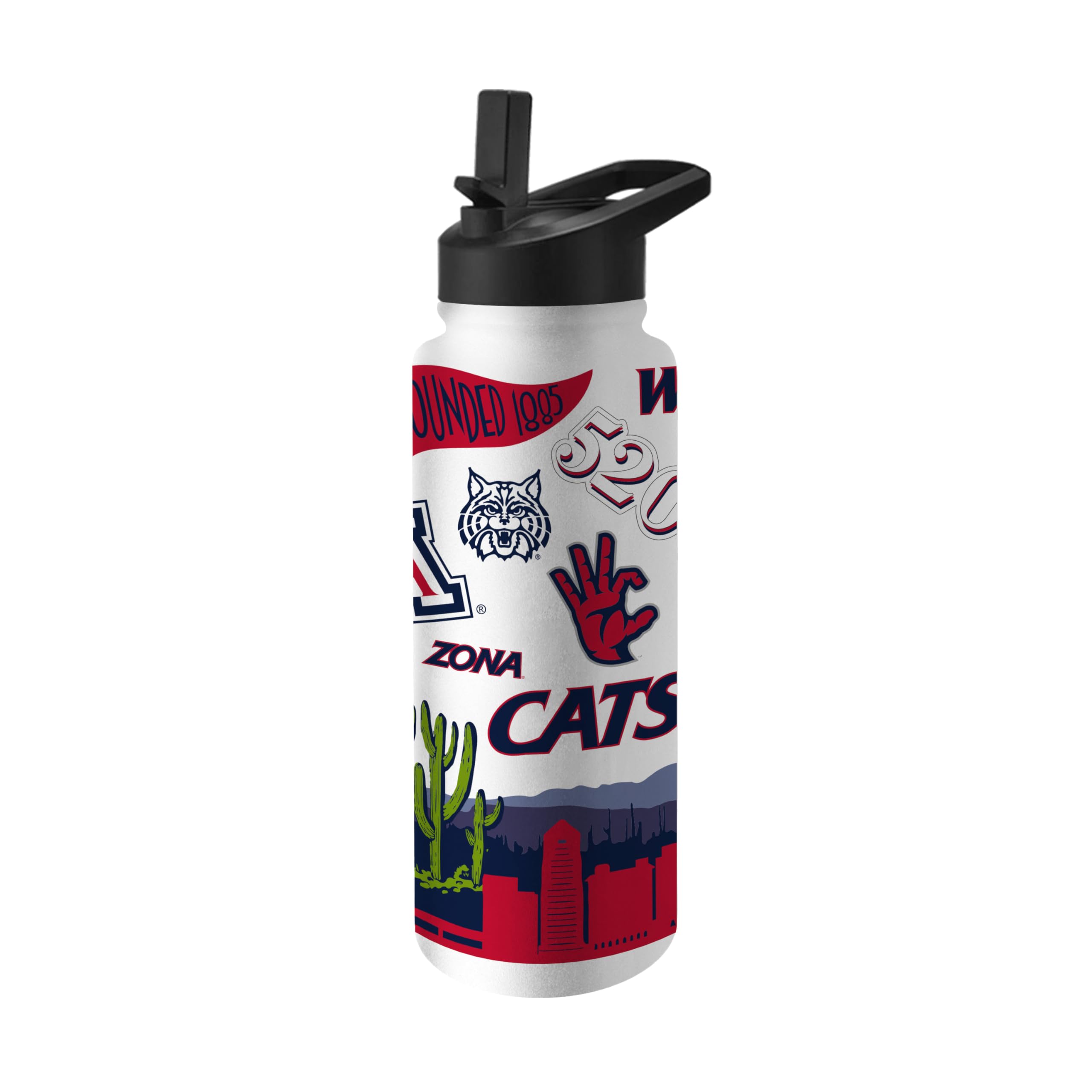 Logo Brands NCAA Native 34 oz Quencher Water Bottle - | Local Icons Design | Double-Wall Insulated| Leak-Proof Lid &amp; Built-In Straw
