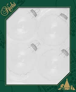 Christmas By Krebs Made in The USA Designer Seamless Glass Christmas Ball Craft Ornaments, 3 1/4 in (80 mm), Clear, 4 Pieces