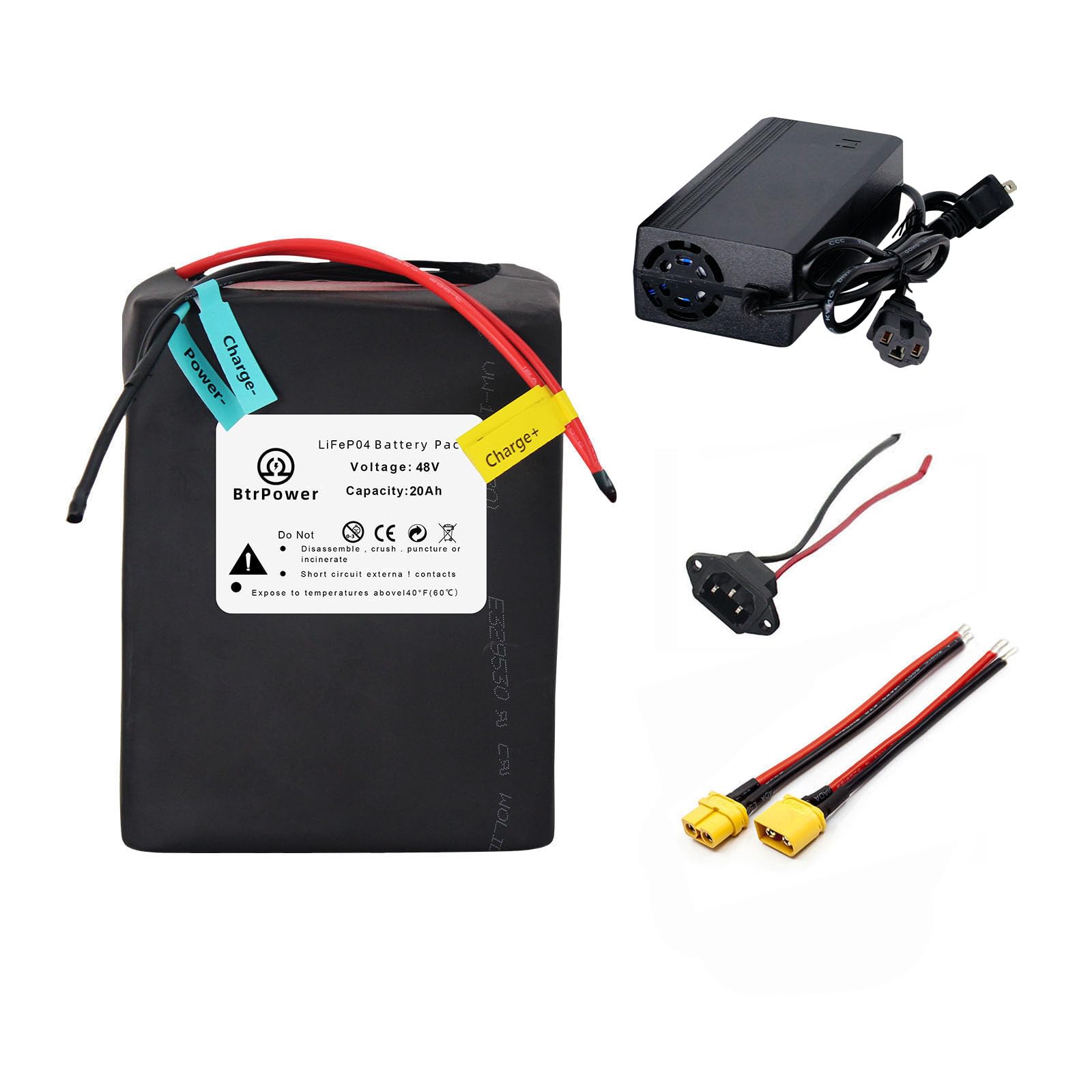 BtrPower 48V 20AH LiFePO4 Ebike Battery with 3A Fast Charger,40A BMS for Electric,Scooter,Bicycles,Motorcycle Battery 250W - 1000W Motor