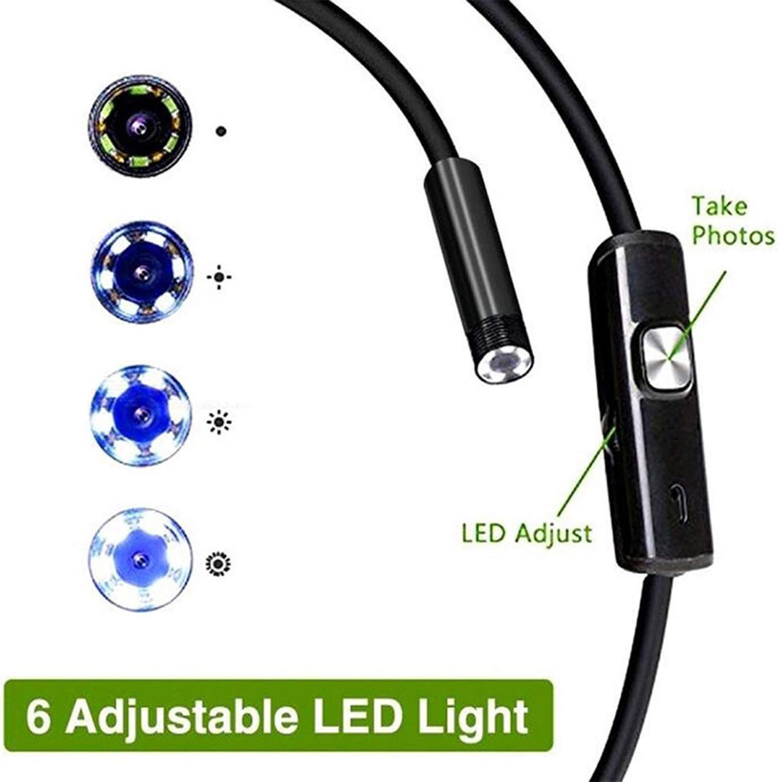 3- IN- 1 endoscopio impermeable 7mm lente inspección cámara endoscopio con 6LEDs soporte MicroUSB/Tipo-C/USB interfaz