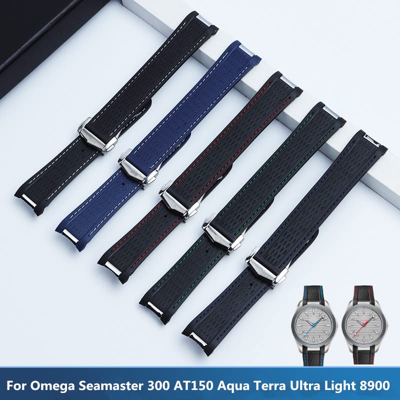 ZUC 20 mm pasek do zegarka, gumowy silikonowy pasek do zegarka z zakrzywionym końcem do zegarka Omega Seamaster 300 AQUA TERRA AT150, ultralekka klamra 8900, Wielobarwna, Silver Buckle