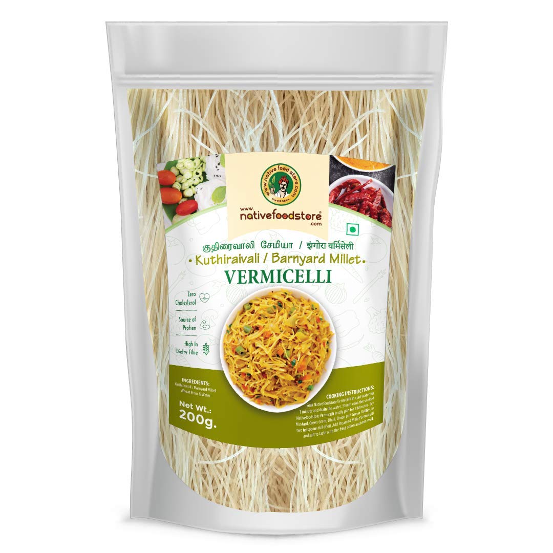 NativeFoodStore Barnyard Millet (Sanwa/Jhangora,Udalu/Kodisama,Kuthiravali,Oodalu,Kavadapullu) Vermicelli (semiya)-200gms, Easy to cook, Quick, No maida, No preservative, Enjoy Upma, Pulav, Payasam