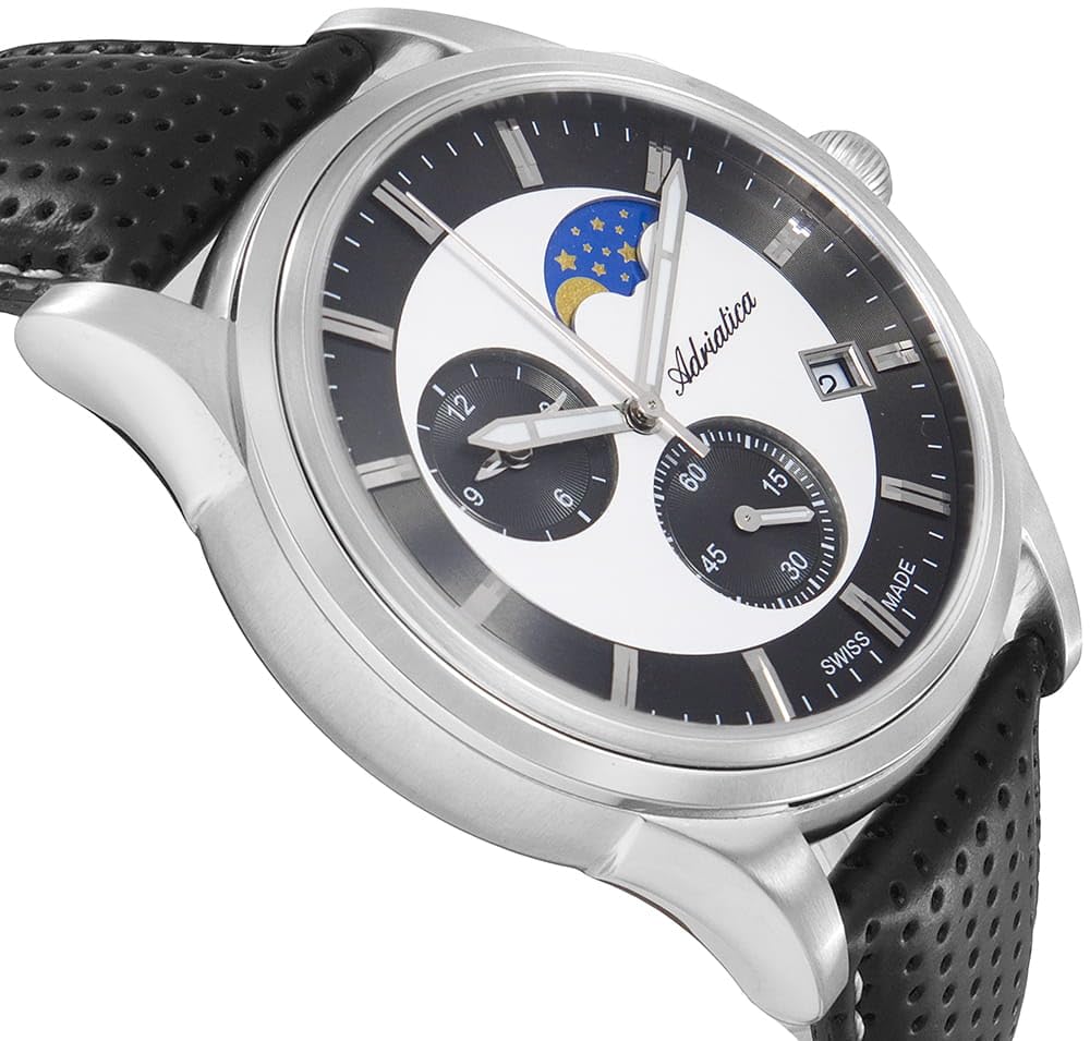Adriatica Męski Zegarek A8282.5213CH z Paskiem Skórzanym, Mechanizm Kwarcowy, Chronograf i Datownik