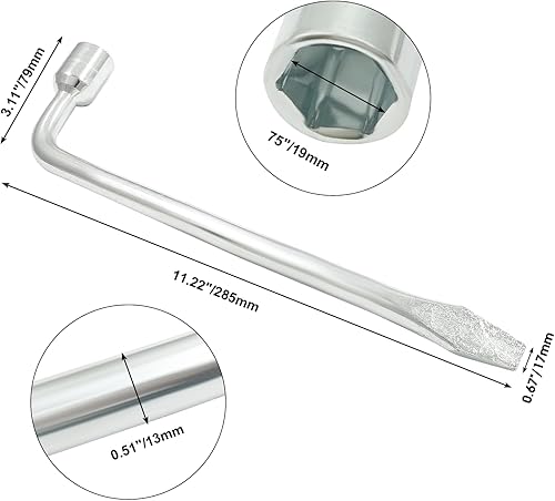 Miniatura 5 de BokWin Llave hexagonal ranurada de extremo ranurado, herramienta de reemplazo de neumáticos tipo L para automóvil (0.748 in)