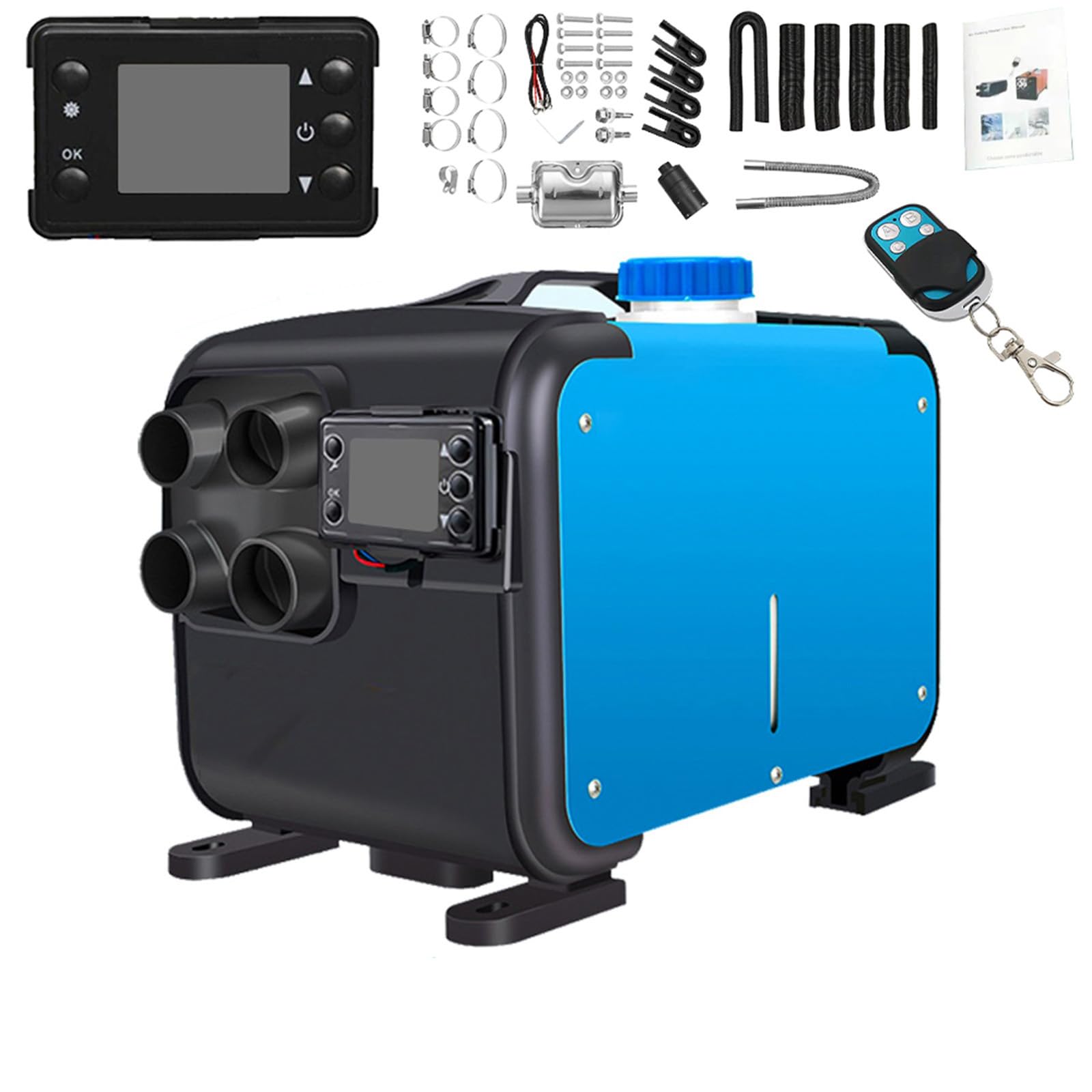 5KW / 8KW 12V Air Diesel Heater Vehicle Heater Set 4 Holes Parking Fast Heating with LCD Display For Truck, Boat, Motorhomes, Touring Car, Campervans, Caravans (Blue-Black)