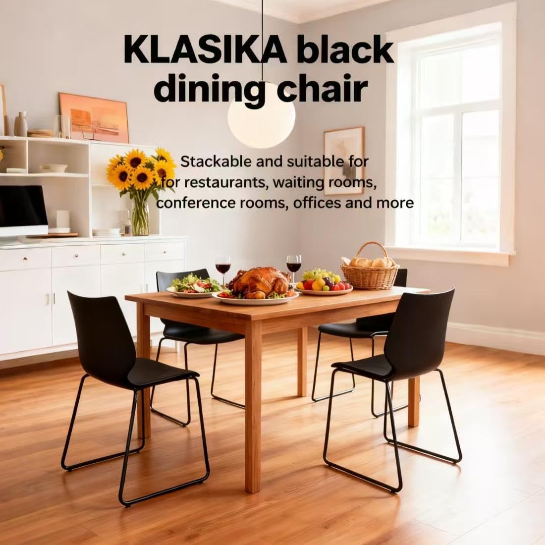 KLASIKA Stacking Chairs, Waiting Room Chairs, Conference Chair with Back & Church Chairs No Wheels with Metal Legs, Suitable for Offices Conference Room Waiting Room Training Room Black 4PK
