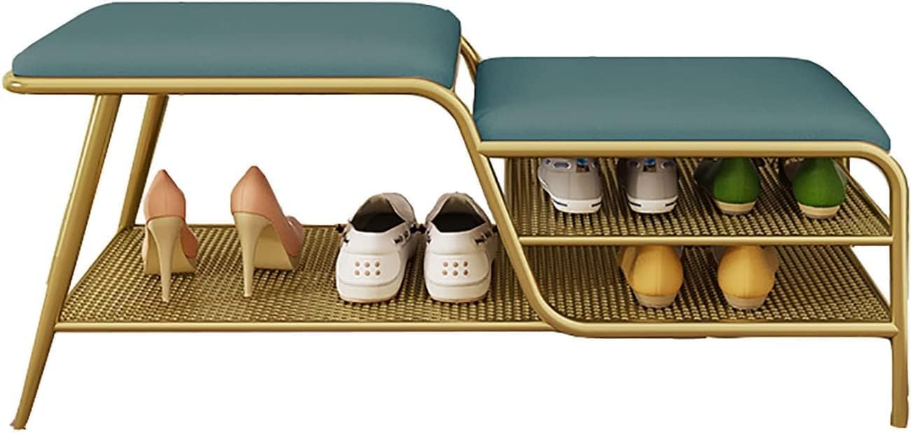 KLGFBDC Shoe Bench Storage - 2-Tier Shoe Rack with Padded Cushion Seats, Entryway Storage Solution for Hallway and Living Room