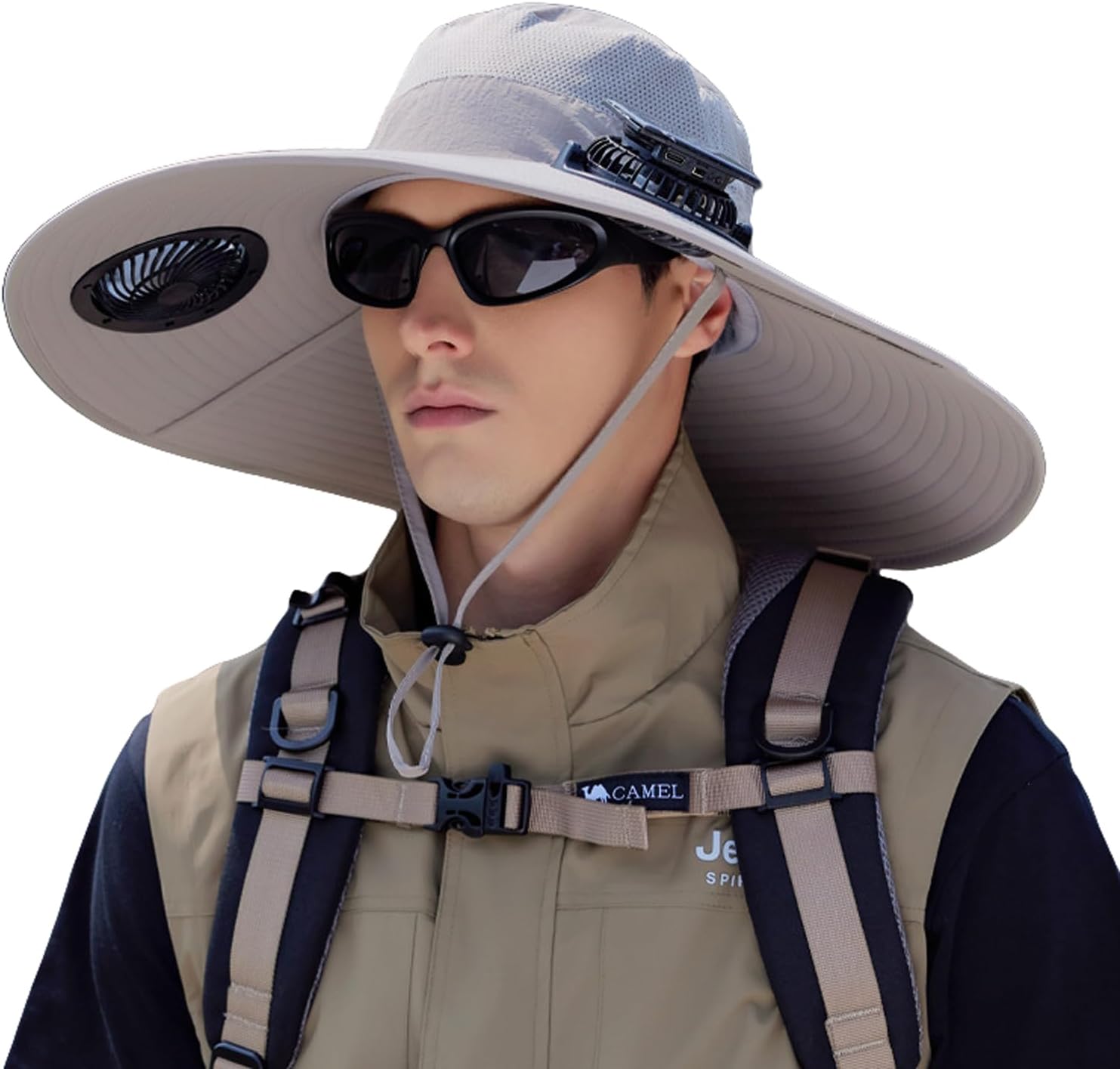 Solar Fan Hat 2 Fans, Outdoor Wide Brim Fishing Hat with Fan, Solar Cooling Bucket Fisherman Hats, Quick Dry Sun Cap with Fan