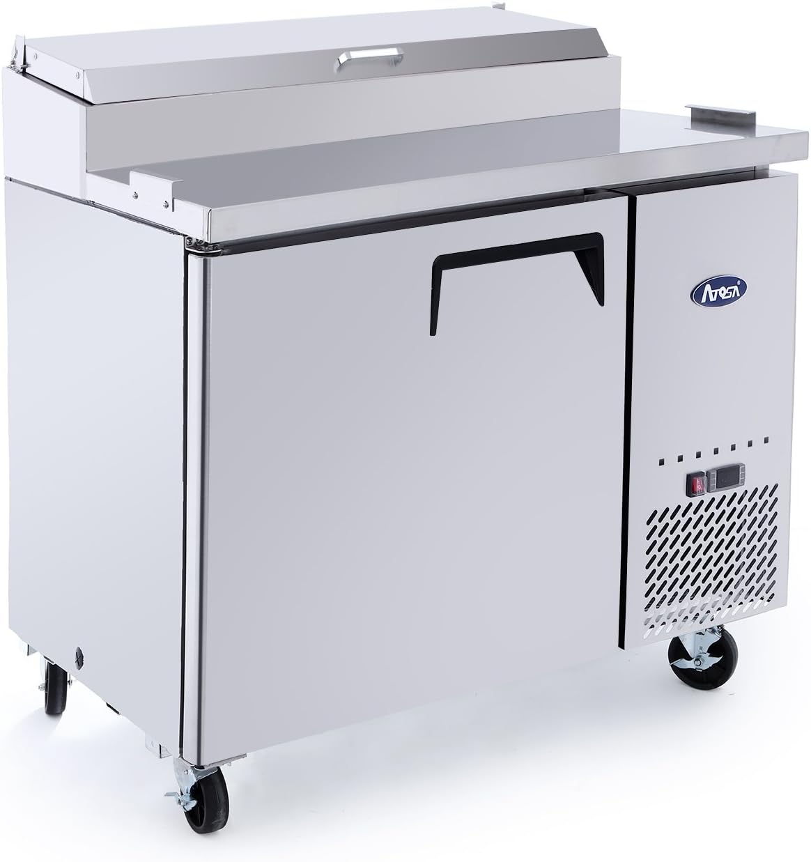 KITMA 44 Inches Single Door Pizza Prep Table Refrigerator - 9.7 Cu.Ft Stainless Steel Refrigerated Pizza Salad Sandwich Prep Station Table with Cutting Board and Pans