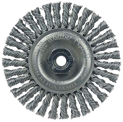 Image of Weiler 13125 Mini Roughneck 4 inch Stringer Bead Wire Wheel, .020 inch Steel Fill, M10X1.25 Nut, Made in the USA