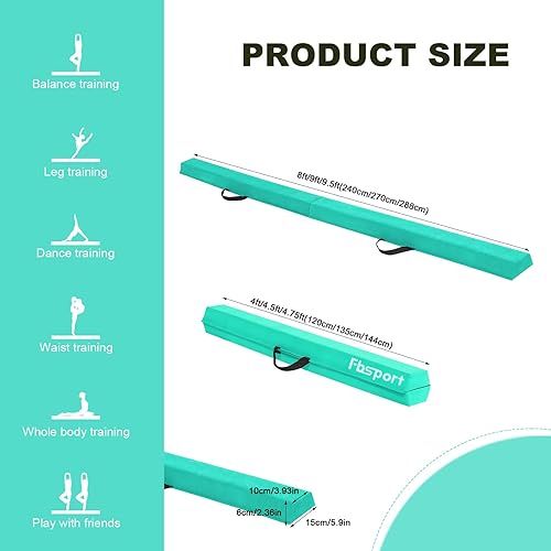 Miniatura 4 de FBSPORT Haz de equilibrio de 8 pies9 pies10 pies equipo de gimnasia plegable para niños y adultos, base de goma antideslizante, viga de gimnasia