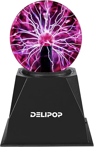 DELIPOP Bola de plasma de 6 pulgadas, lámpara de bola de plasma mágica de luz roja enchufable, lámpara interactiva sensible al tacto y al sonido con