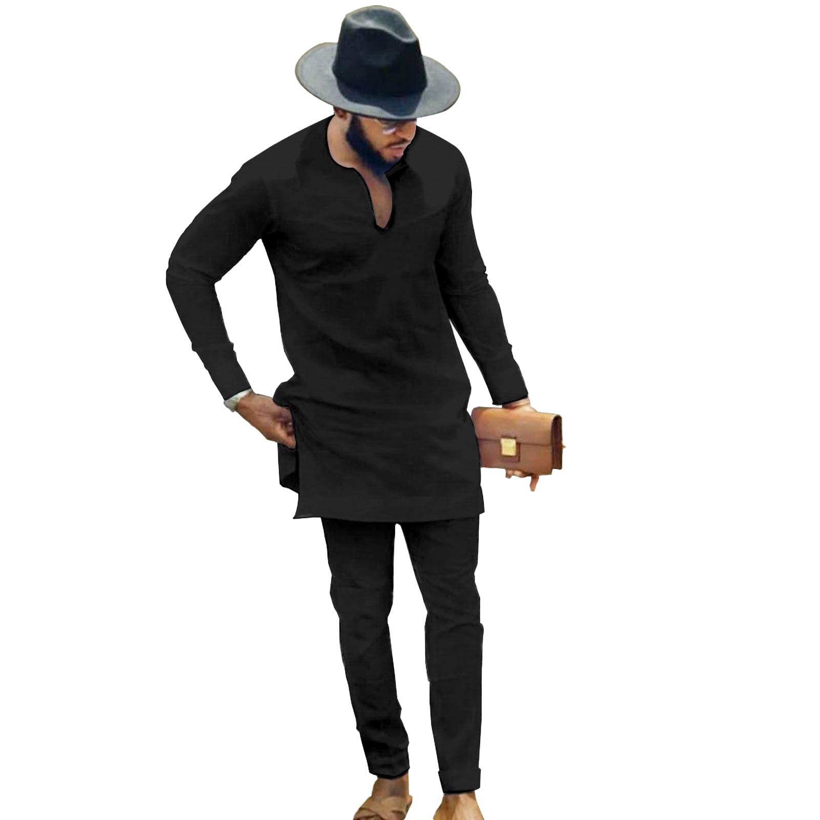 African Men‘s Clothing Fashion Suit Two Pieces Set Dashiki Outfit Top Pant Tracksuit, R6, Medium