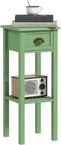 Miniatura 46 de HOMCOM Mesa auxiliar de 2 niveles con cajón, mesa auxiliar estrecha con estante inferior, para sala de estar, juego de 1, color rojo Rojo -,Negro