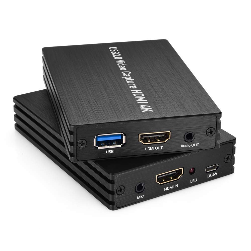 microware hdmi video capture card 4k hdmi to usb 3.0 hd game video converter support full hd 1080p 60hz mic in and audio out game recorder for ps4, dslr windows, linux, os x system - blue