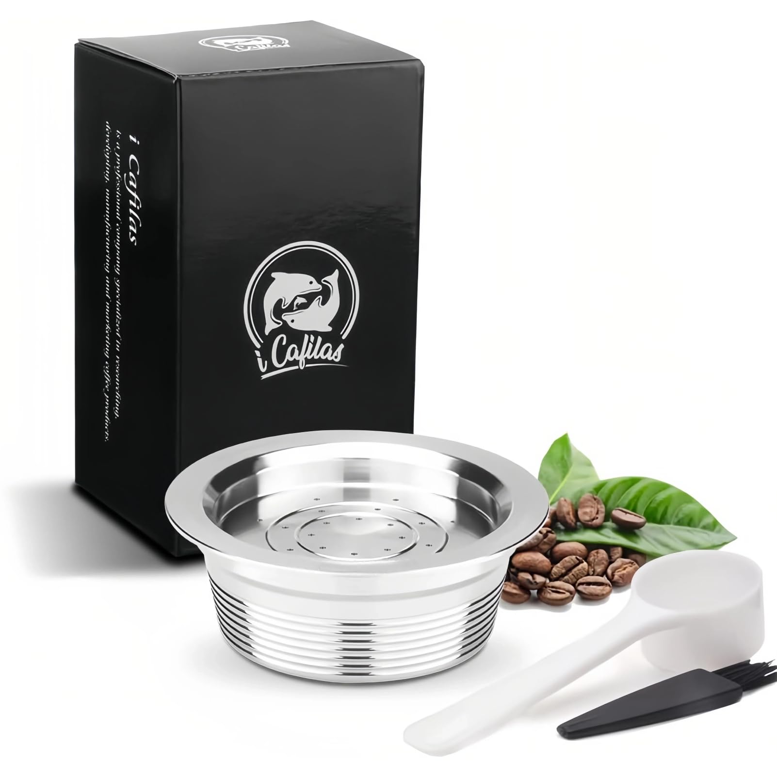 i Cafilas Refillable Coffee Pods, Stainless Steel Reusable Coffee Capsule Compatible for LAVAZZA A MODO MIO Espresso Coffee Machines + 1 Reusbale Spoon + 1 Brush