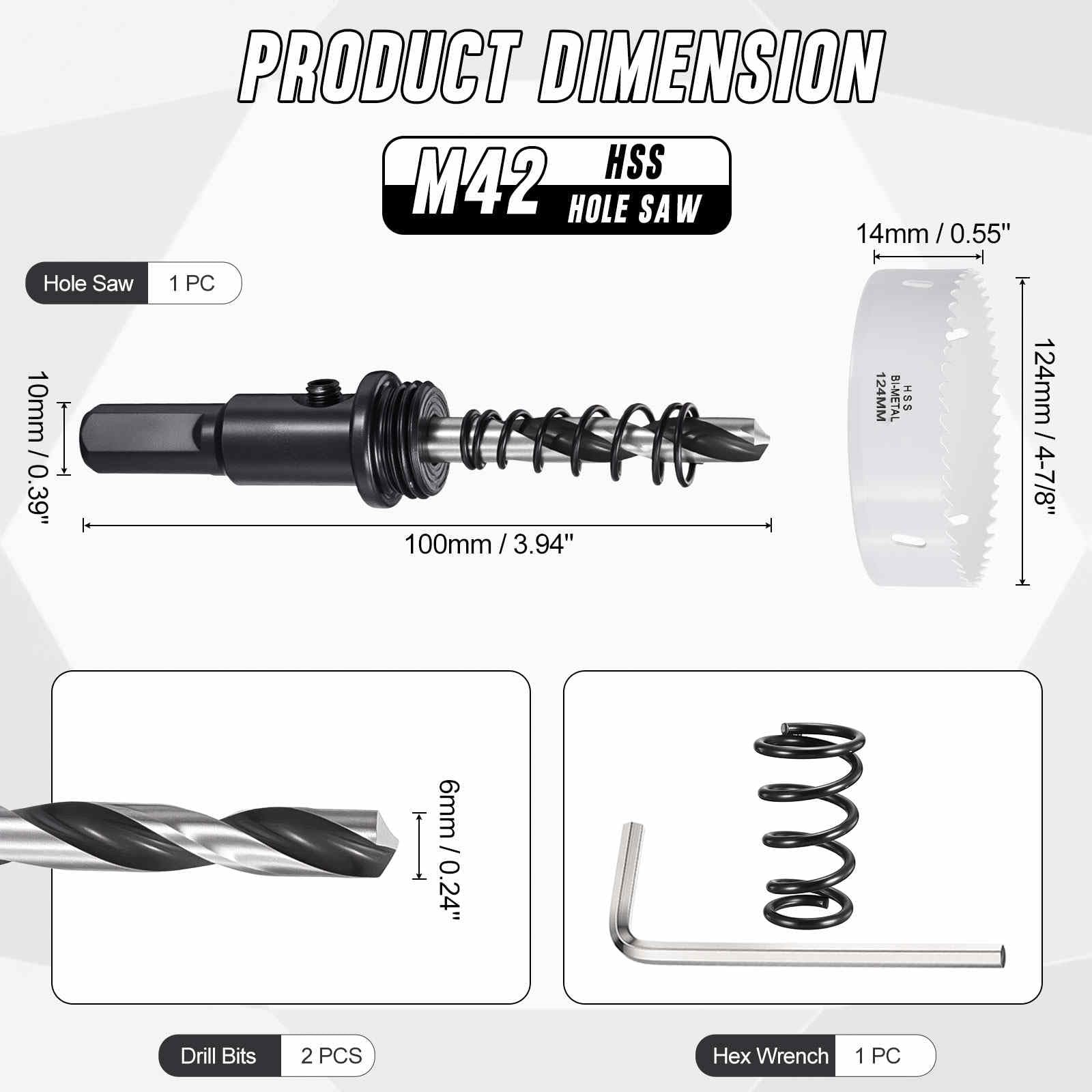 CoCud 4-7/8" (124mm) Hole Saw, M42 Bi-Metal Hex Shank Hole Cutters with 2pcs Drill Bit - Image 2
