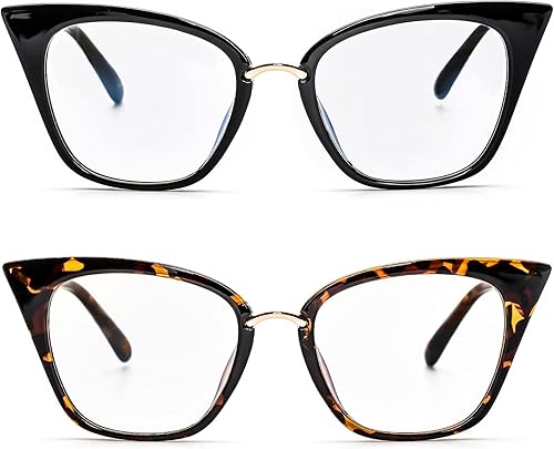 Paquete de 2 lentes de lectura para mujer, diseño de ojo de gato de gran tamaño, con bloqueo de luz azul, para lectura de computadora