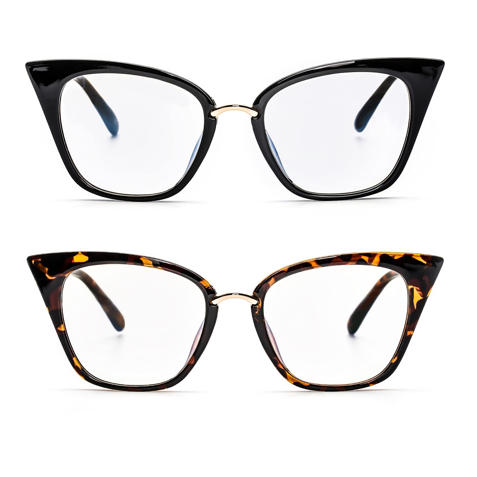 ZUVGEES 2 Pack Womens Cute Oversized Cat Eye Blue Light Blocking Reading Glasses Fashion Eyeglass Frames Large lens Computer Readers (Black+Tortoiseshell, 1.50)