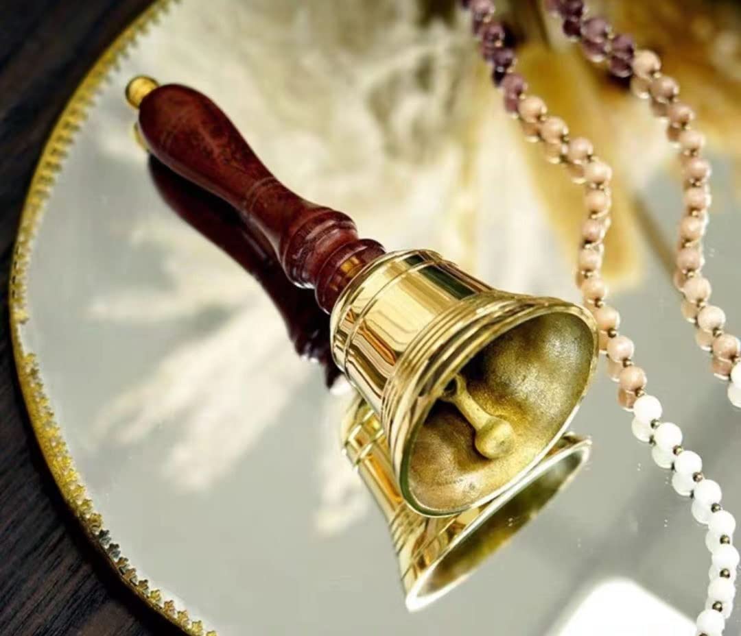Campana de llamada, Campana de servicio, Campana de mano, Campana de mostrador, Campana de mano de latón macizo Campana de escuela Campana de servicio de llamada con mango de madera Cena, Recepción, C