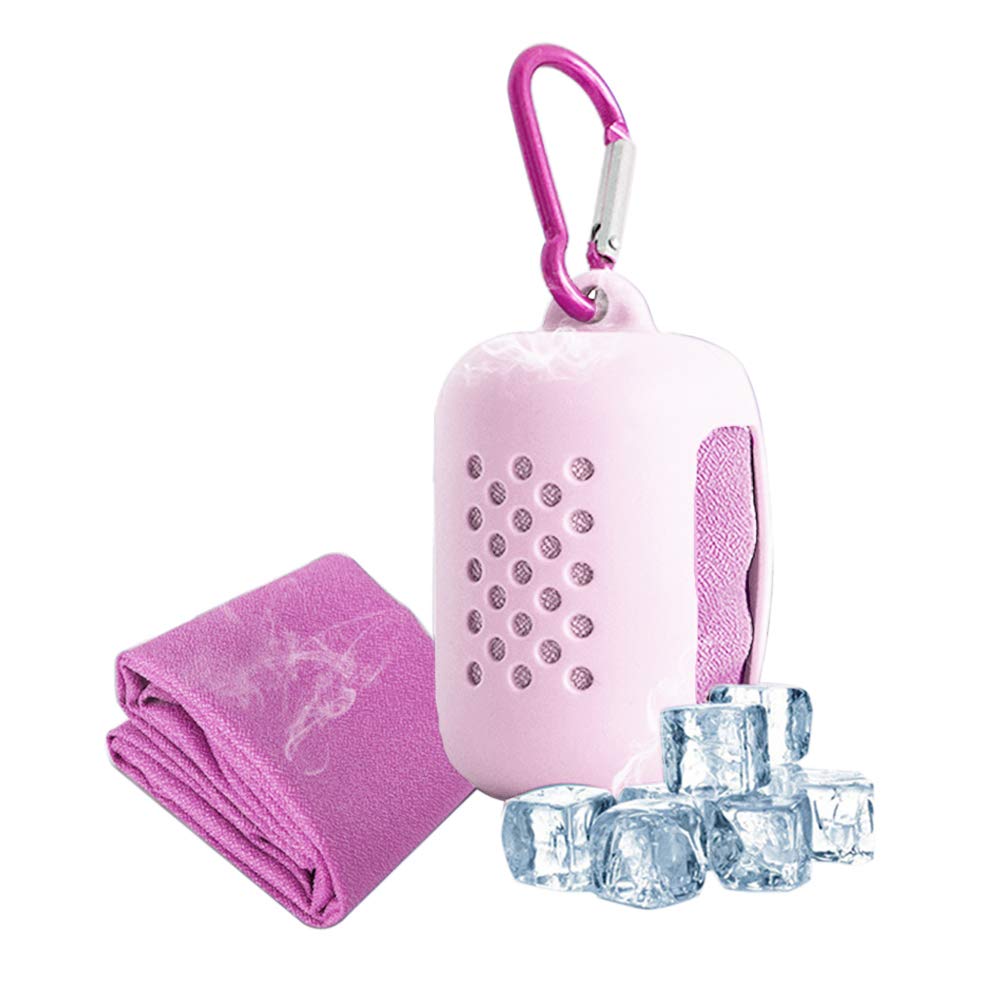 TOPIND Quick Dry Cooling Towel and Cool Towel Compact Gym Outdoor Travel Towel Microfibre Workout Towel with Convenient Silicone Storage Bag (Pink, small-15.75x15.75inch)
