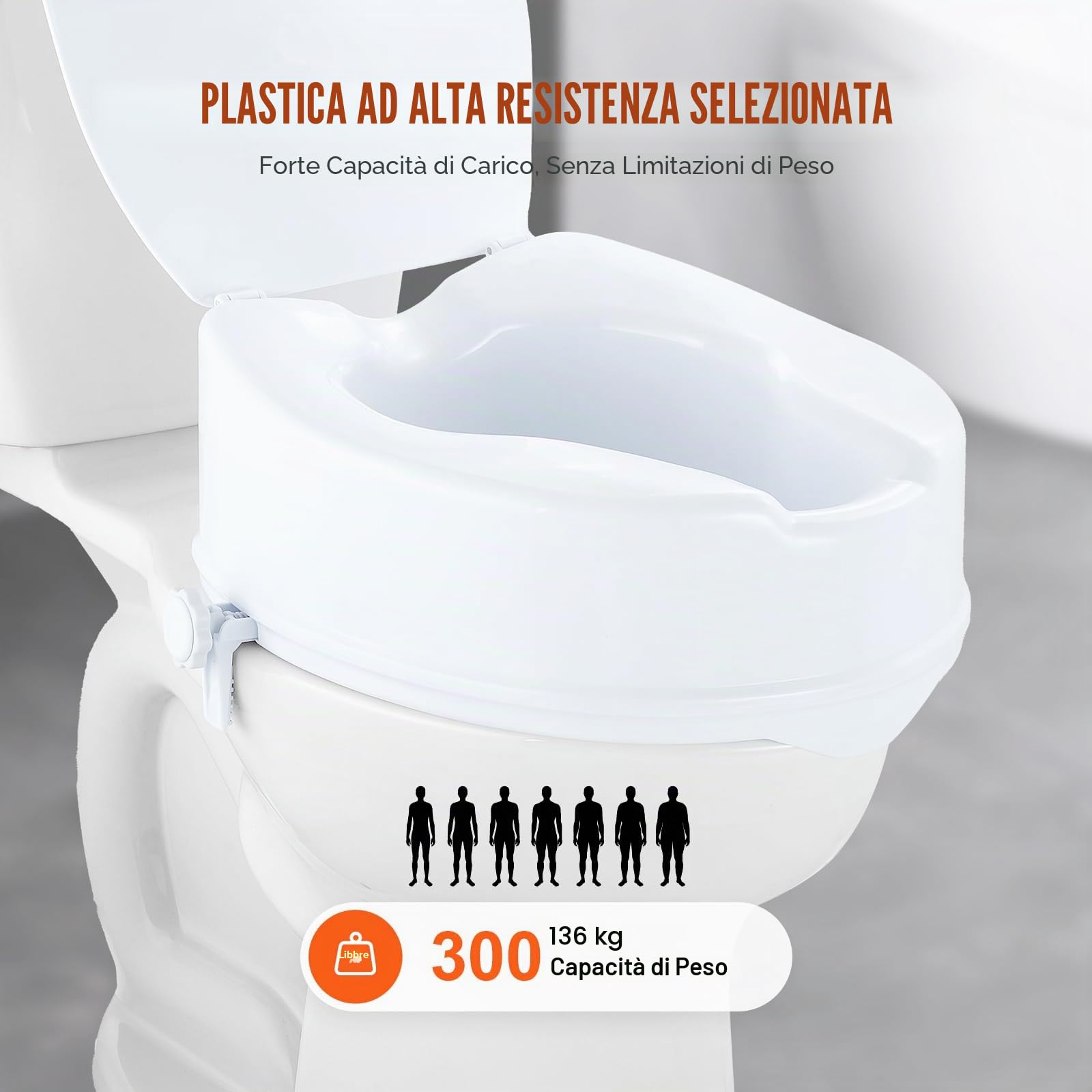VEVOR Rialzo WC Universale Alto 150 mm, Sedile WC Rialzato Carico 136 kg, Realizzato in PP Resistente, Blocco con Asta a Vite, per Anziani, Disabili, Pazienti, Incinte, Accessori per Bagno