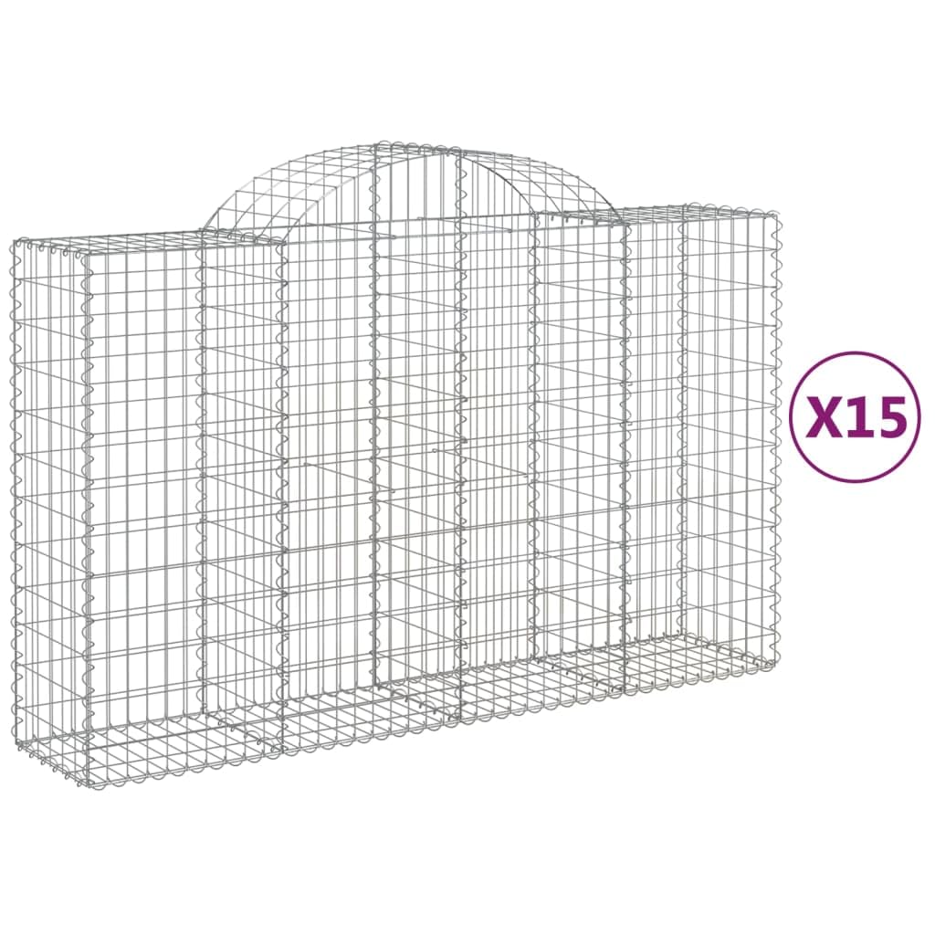 Kosze gabionowe łukowe 15 sztuk 200 x 50 x 120 / 140 cm ocynkowane żelazo do ogrodu, dźwiękochłonna bariera dekoracyjna ze wzmocnionymi haczykami i drutem 3,5 mm