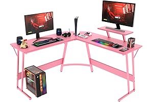 PayLessHere L Shaped Desk: Pink Corner Gaming Desk for Work and Play