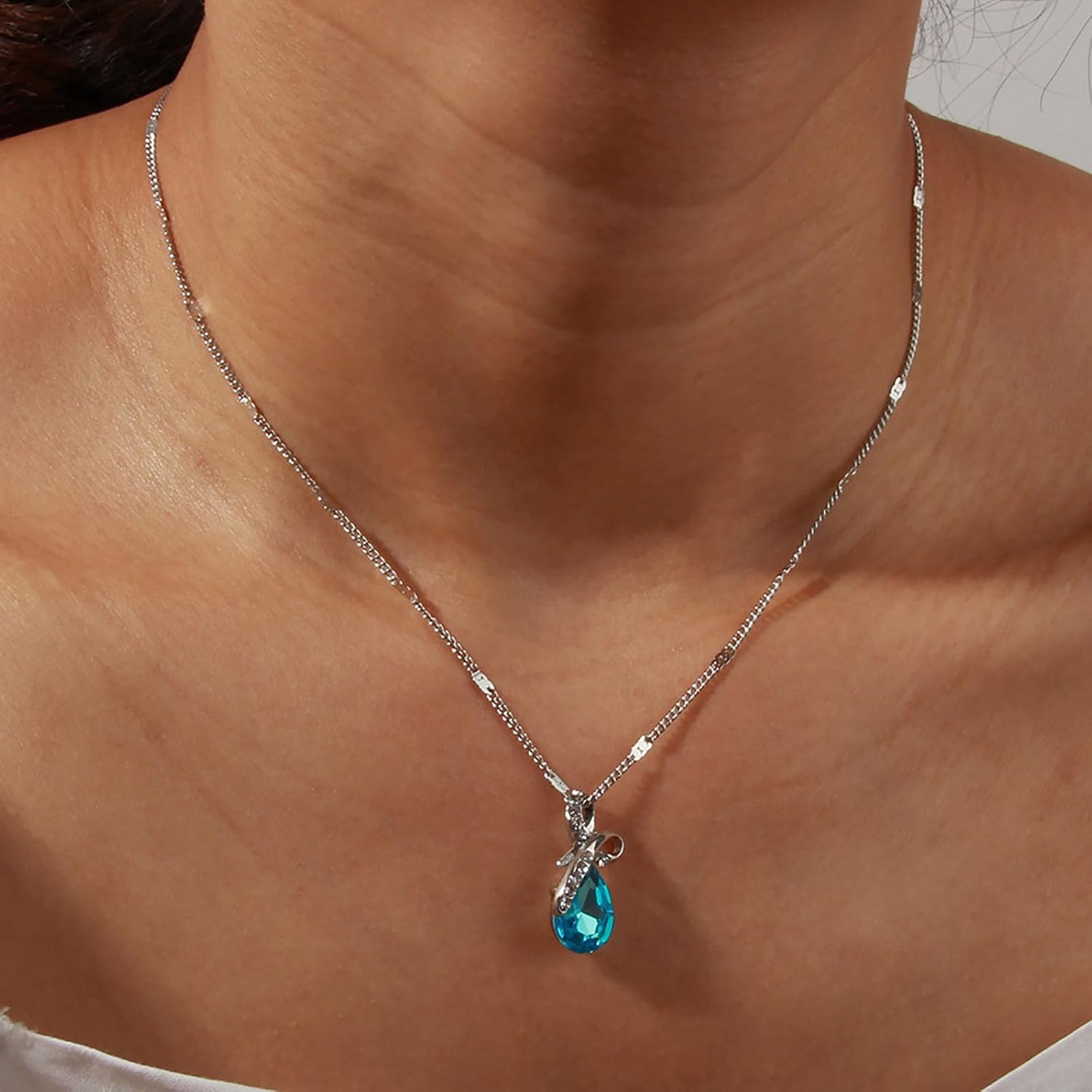 Sapphire Teardrop Necklace Blue Crystal Chain Necklace Sapphire Waterdrop Necklaces Blue Gemstone Choker Necklaces Jewelry for Women - Image 2