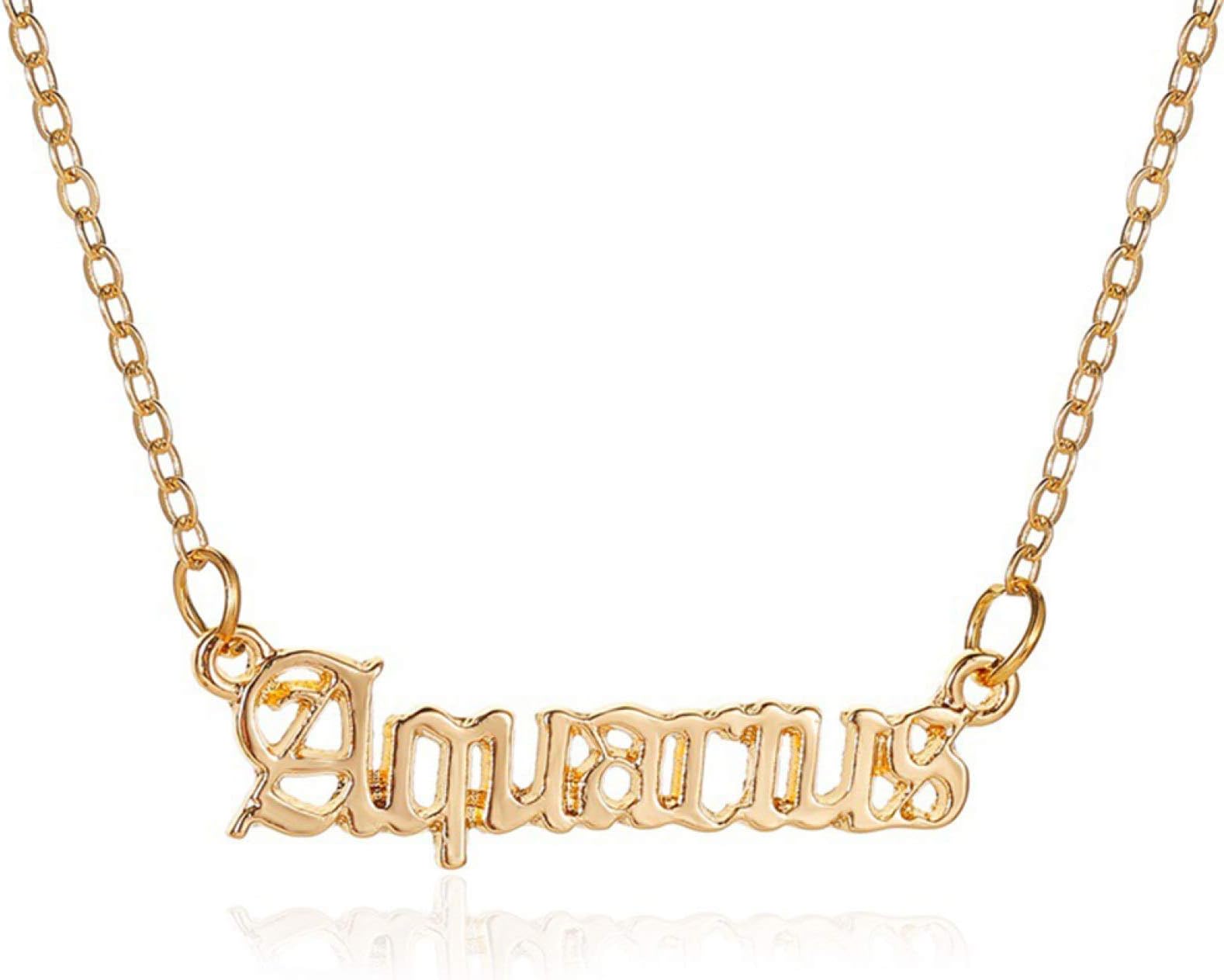 Shulemin Necklaces for Women Pendant Fashion Jewelry Valentine Gift Creative Twelve Constellation Necklace Vintage English Letter Clavicle Chain Beaded Necklace Set Gift for Her