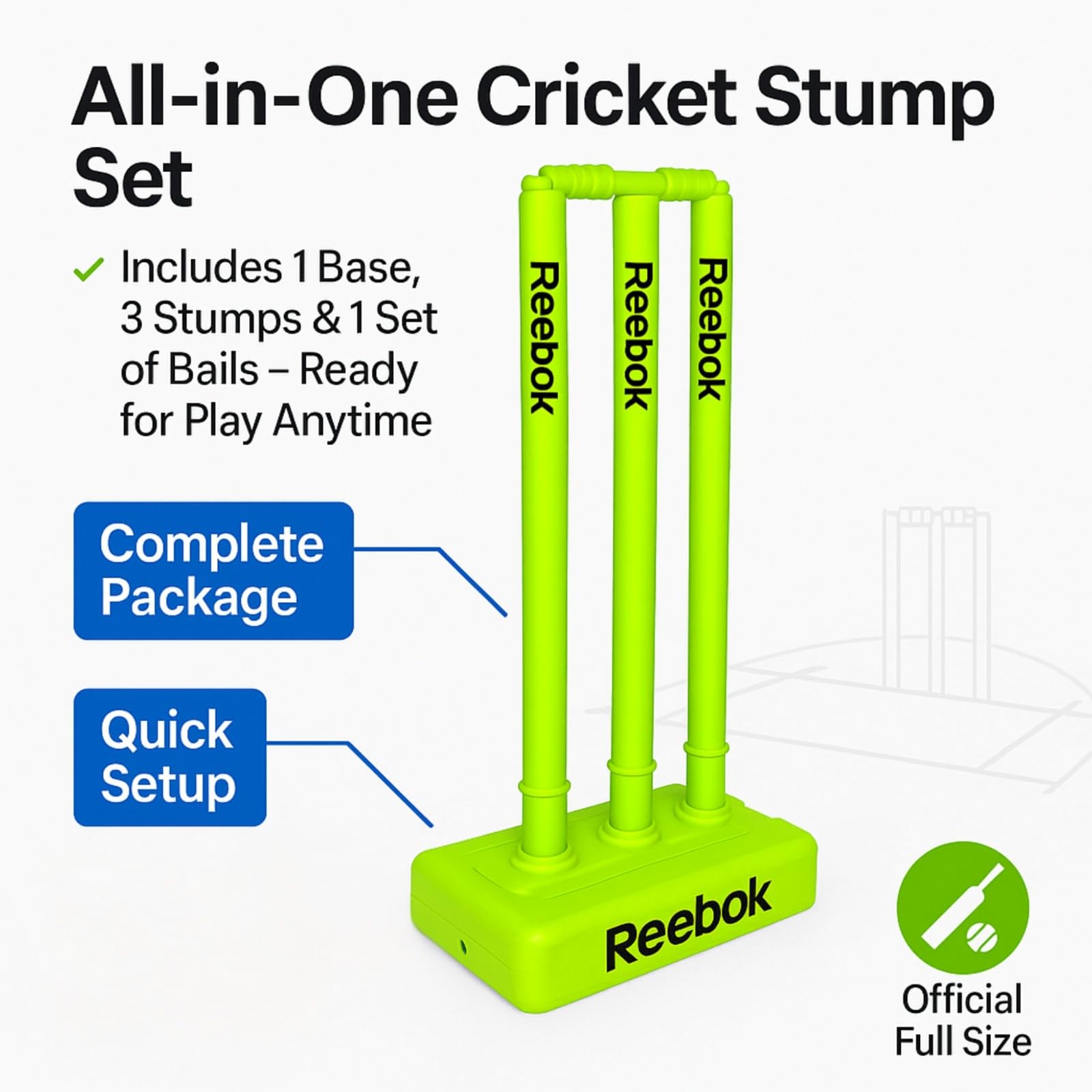 Reebok Ensemble de souches de cricket avec bélières – Base lourde, housse de transport de qualité supérieure, souches en plastique durable pour la pratique du cricket en extérieur et en intérieur