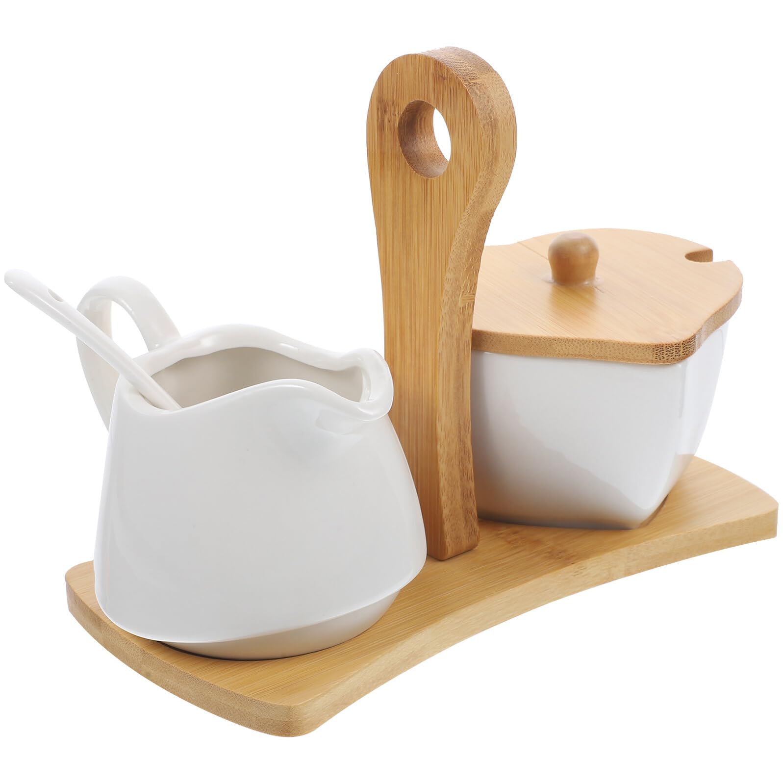 SHINEOFI Ensemble Sucrier et Pichet à Crème Céramique avec Set Plateau en Poignée, Service à Thé au Lait pour Maison Café Restaurant, Coffret 3 Pièces