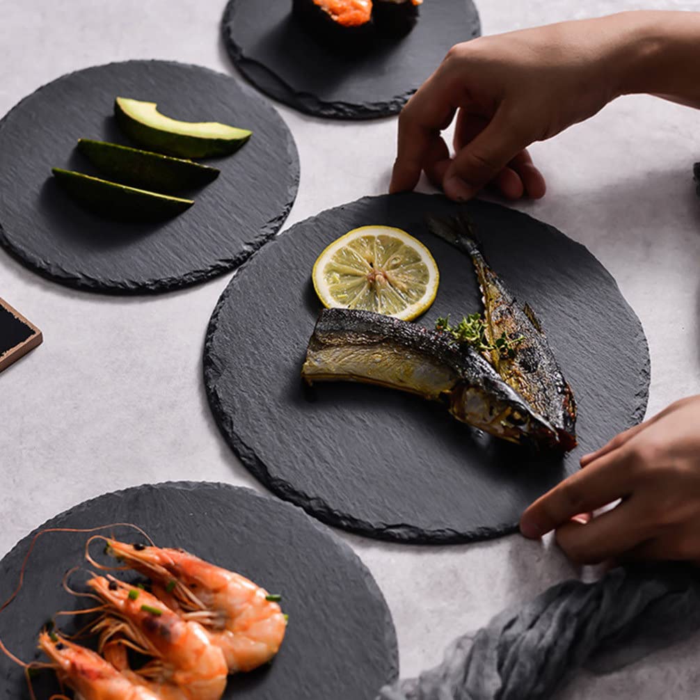 Homoyoyo Piatto Ardesia Rotondo per Bistecca Vassoio da Portata per Dessert e Alimenti Piatto da Colazione in Materiale Naturale Sicuro