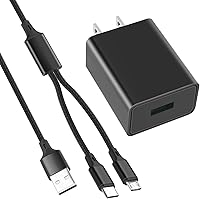 SZYSK UL Listed 10W Fast Charger for All Kindle Fire Tablets & E-Readers - 6Ft Dual Micro-USB/USB-C Nylon Braided Cable
