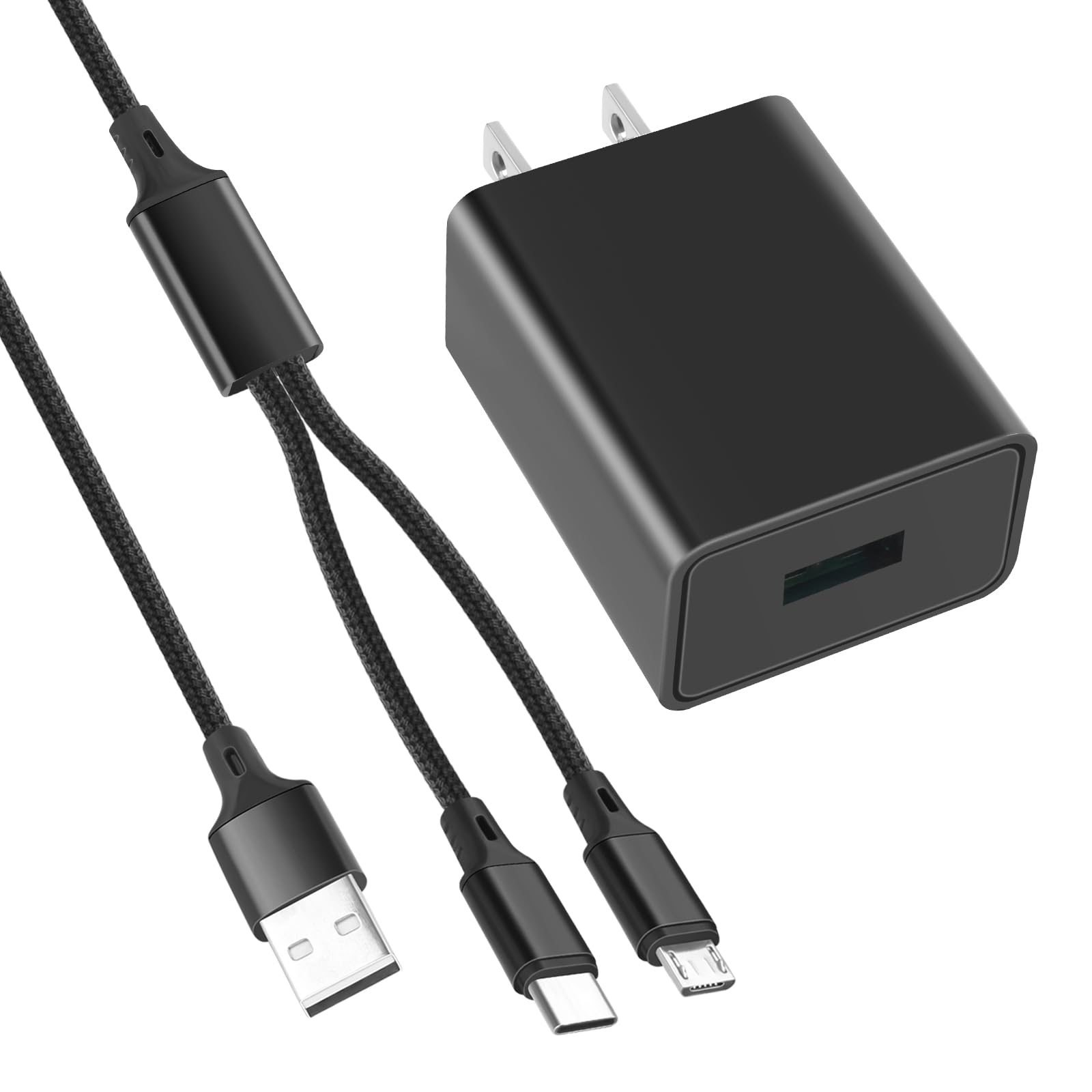UL Listed Fast Charger for Old and New Kindle Fire Tablets (Designed for use with All Fire Tablets and All Kindle E-Readers)-6Ft USB to Micro-USB and USB-C Braided Cable