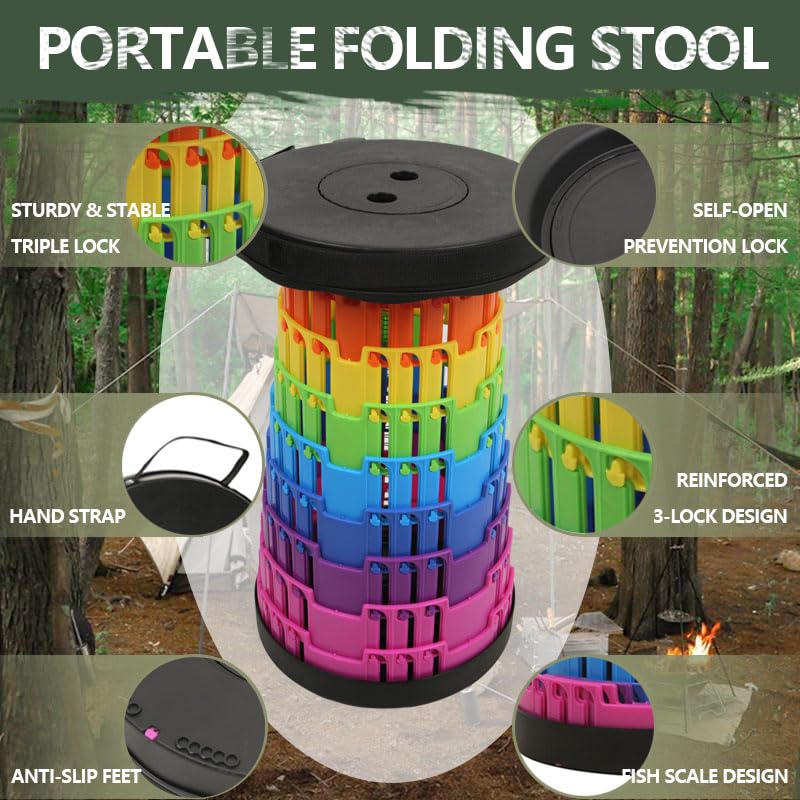 Image of JAEMEYEM Collapsible Stool Chair, Upgraded Folding Stool for Adults Lightweight, Sturdy, Adjustable, Portable, Foldable Seat Sturdy Stools for Outdoor Camping Fishing Hiking Gardening BBQ