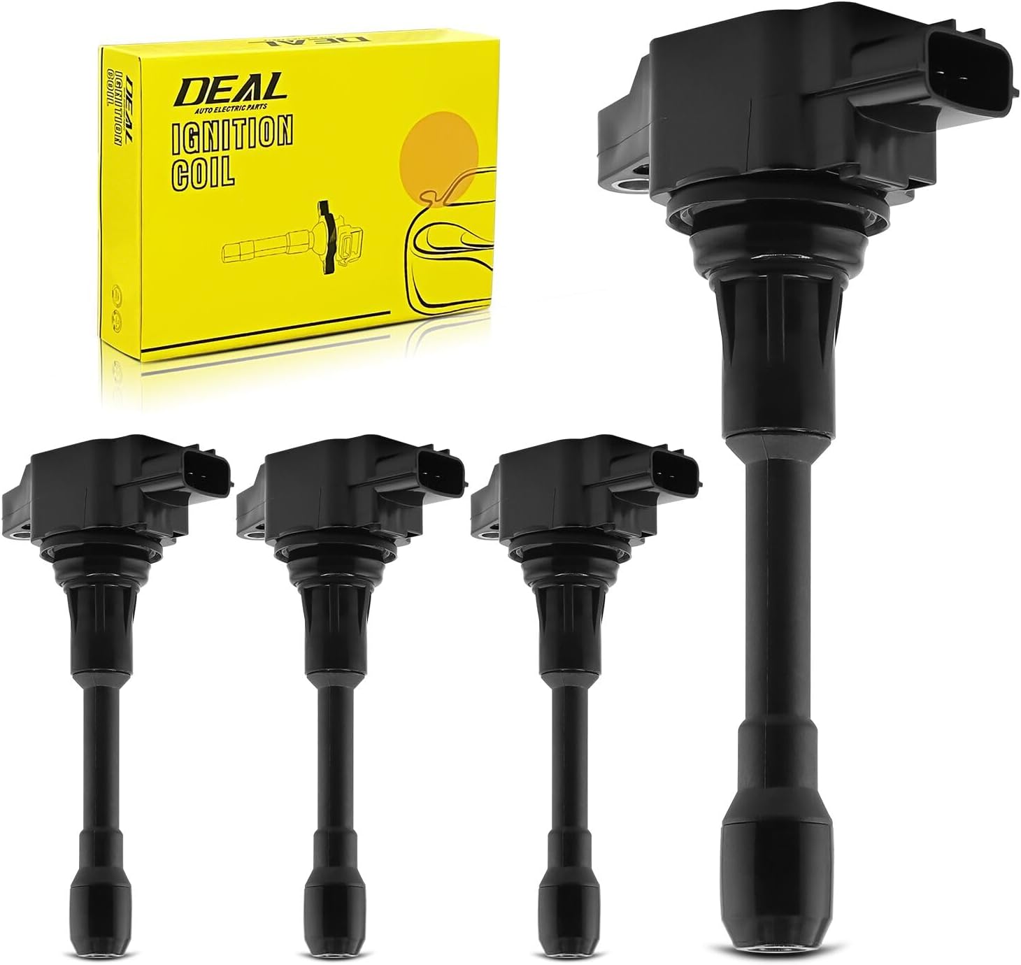 DEAL Ignition Coil Pack, Compatible with Nissan Versa Sentra Cube NV200 Rogue Altima Urvan Pathfinder Rogue Select Infiniti FX50 M56 1.6L 1.8L 2.0L 2.5L 5.0L 5.6L L4, Replace UF549, Set of 4
