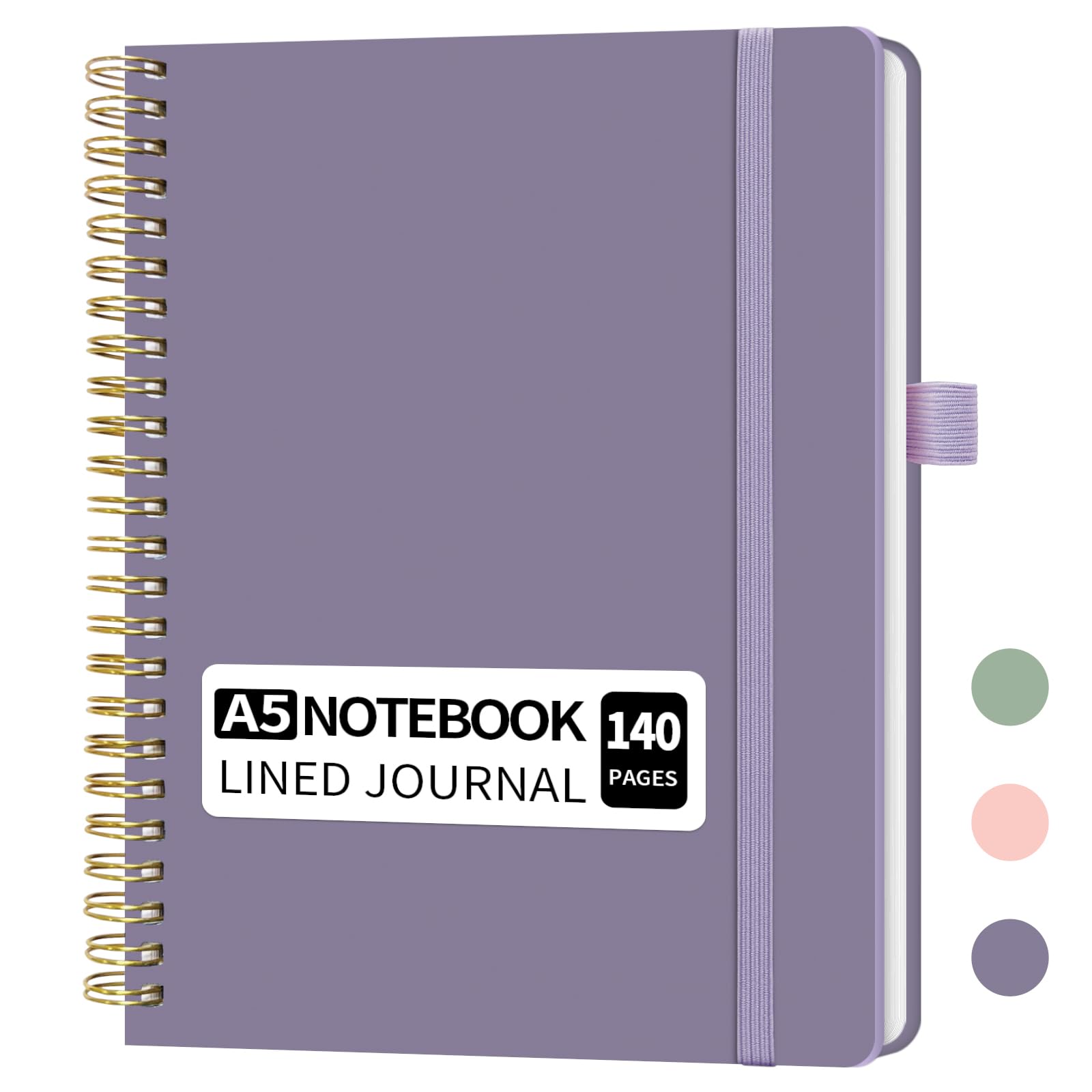 YOXMJDB A5 Lined Spiral Notebook with Pen Holder, 140 Pages Hardcover Journal for Women, To Do List Planner for Work, Bible Study & Meetings (A5, Purple)