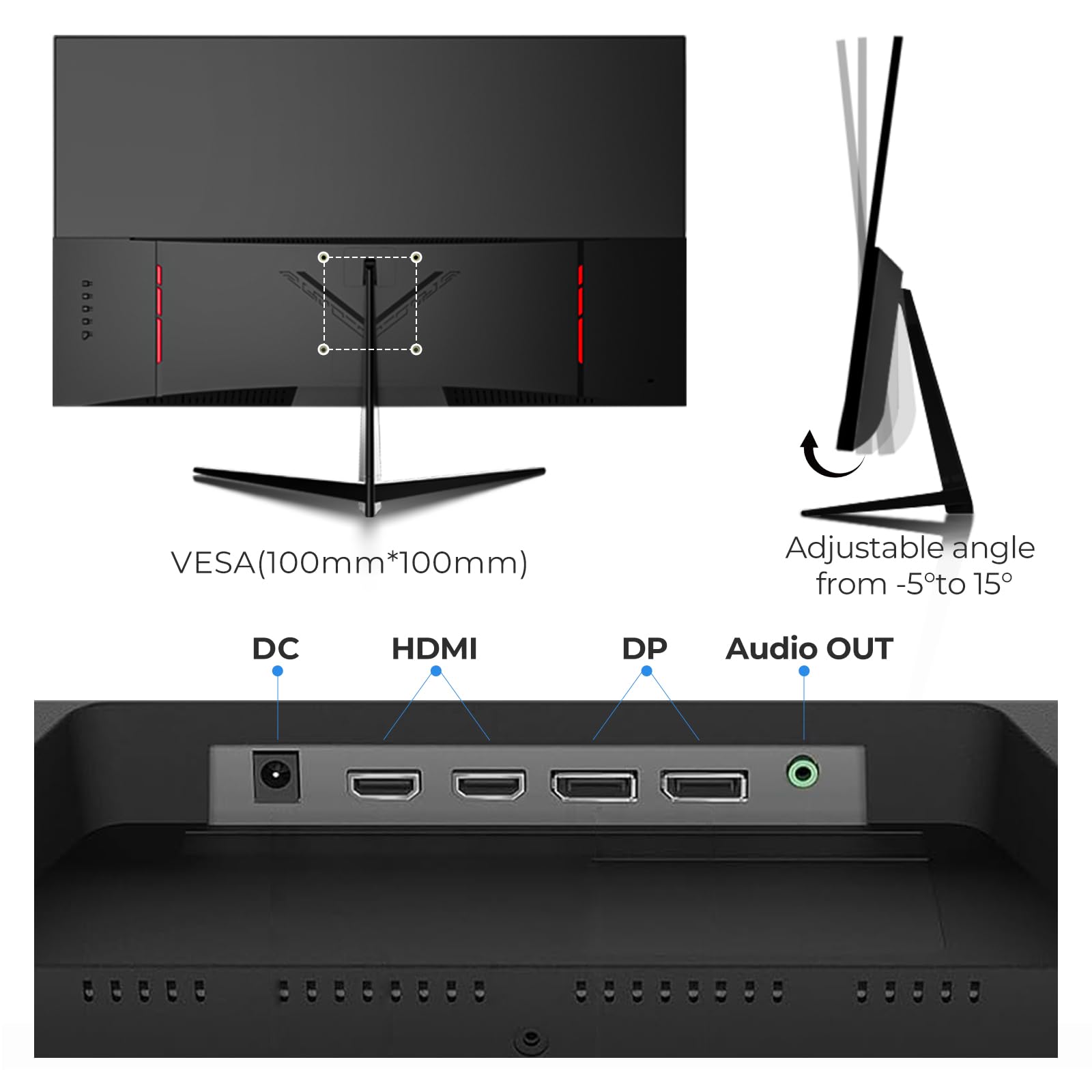 Gawfolk 32 inch 4K PC Monitor, UHD 3840 x 2160p 60HZ Computer Monitors VA Screen for Home & Office, Support HDMI 2.0, DP 1.4 (black) — view 7